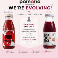 Pomona Organic Juices Pure Rosehip Juice, 8.4 Ounce Bottle (Pack of 12), Cold Pressed Organic Juice, Non-GMO, No Sugar Added, Not from Concentrate, Gluten Free, Kosher Certified, Preservative Free