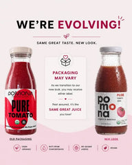Pomona Organic Juices Pure Tomato Juice, 8.4 Ounce Bottle (Pack of 12), Cold Pressed Organic Juice, Non-GMO, No Sugar Added, Not from Concentrate, Gluten Free, Kosher Certified, Preservative Free