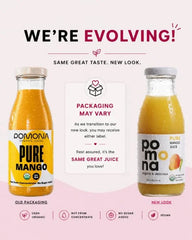 Pomona Organic Juices Pure Mango Juice, 8.4 Ounce Bottle (Pack of 12), Cold Pressed Organic Juice, Non-GMO, No Sugar Added, Not from Concentrate, Gluten Free, Kosher Certified, Preservative Free