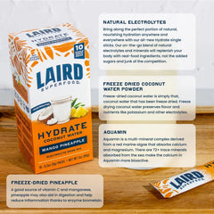 Laird Superfood Pineapple Mango Hydrate Coconut Water 10ct, 0.3 OZ