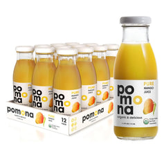 Pomona Organic Juices Pure Mango Juice, 8.4 Ounce Bottle (Pack of 12), Cold Pressed Organic Juice, Non-GMO, No Sugar Added, Not from Concentrate, Gluten Free, Kosher Certified, Preservative Free